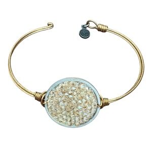 Luca + Danni Champagne Swarovski Crystal Medallion Brass Wire Bangle Bracelet